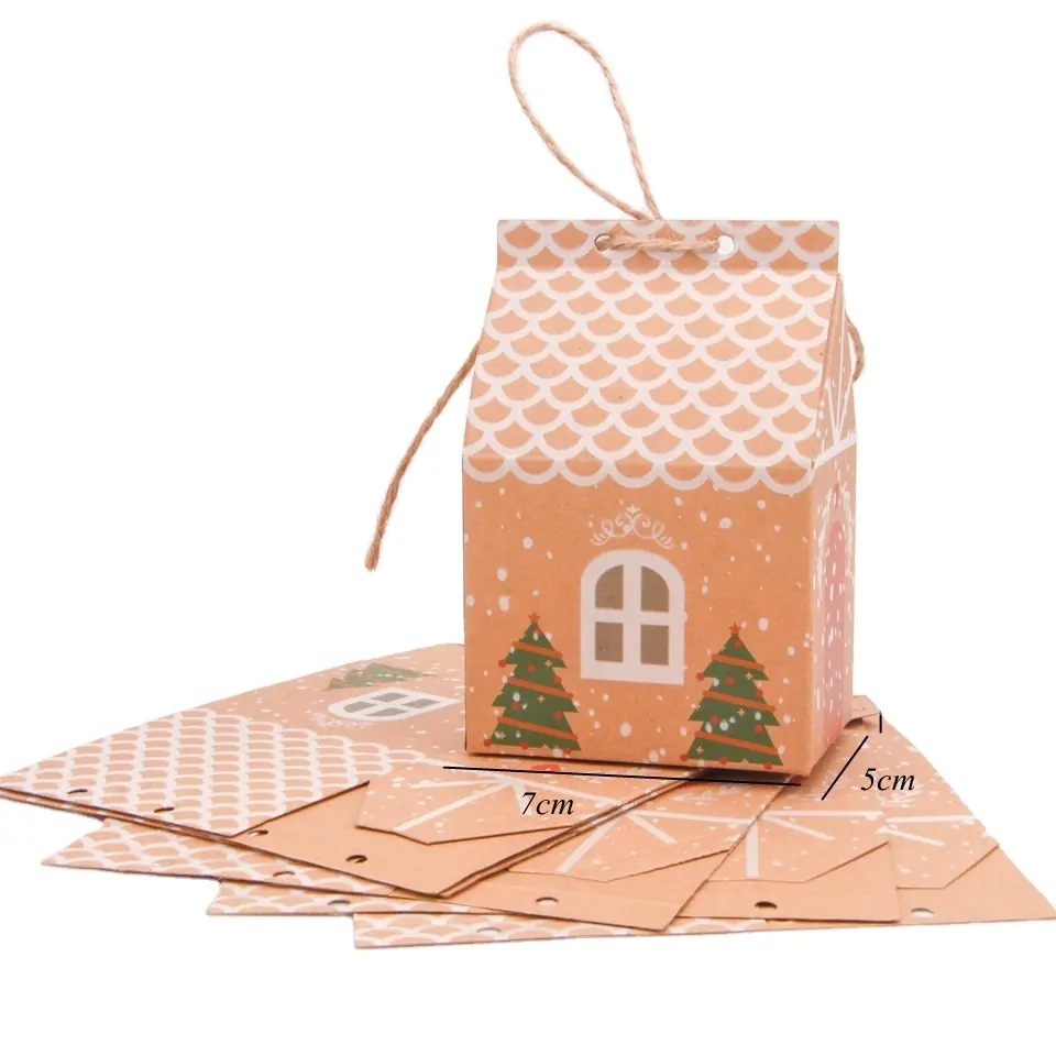 1 Satz Hausform Weihnachten Süßigkeiten Geschenktüten mit Seilen Weihnachtsbaum Plätzchenbeutel frohe Weihnachten Gäste Verpackungsboxen Party-Deko
