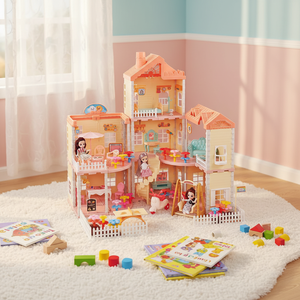 Nouvelle maison de poupée de simulation avec 3 poupées de 4,5 pouces - Product Image 3