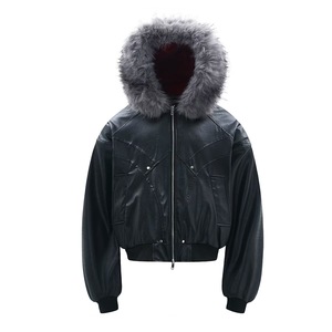 Giacca Bomber <span class=keywords><strong>Oversize</strong></span> Personalizzata in <span class=keywords><strong>Pelle</strong></span> PU Nera, Antivento, Maniche Lunghe, Foderata in Pile, Alta Qualità, Stile Streetwear - Product Image 1