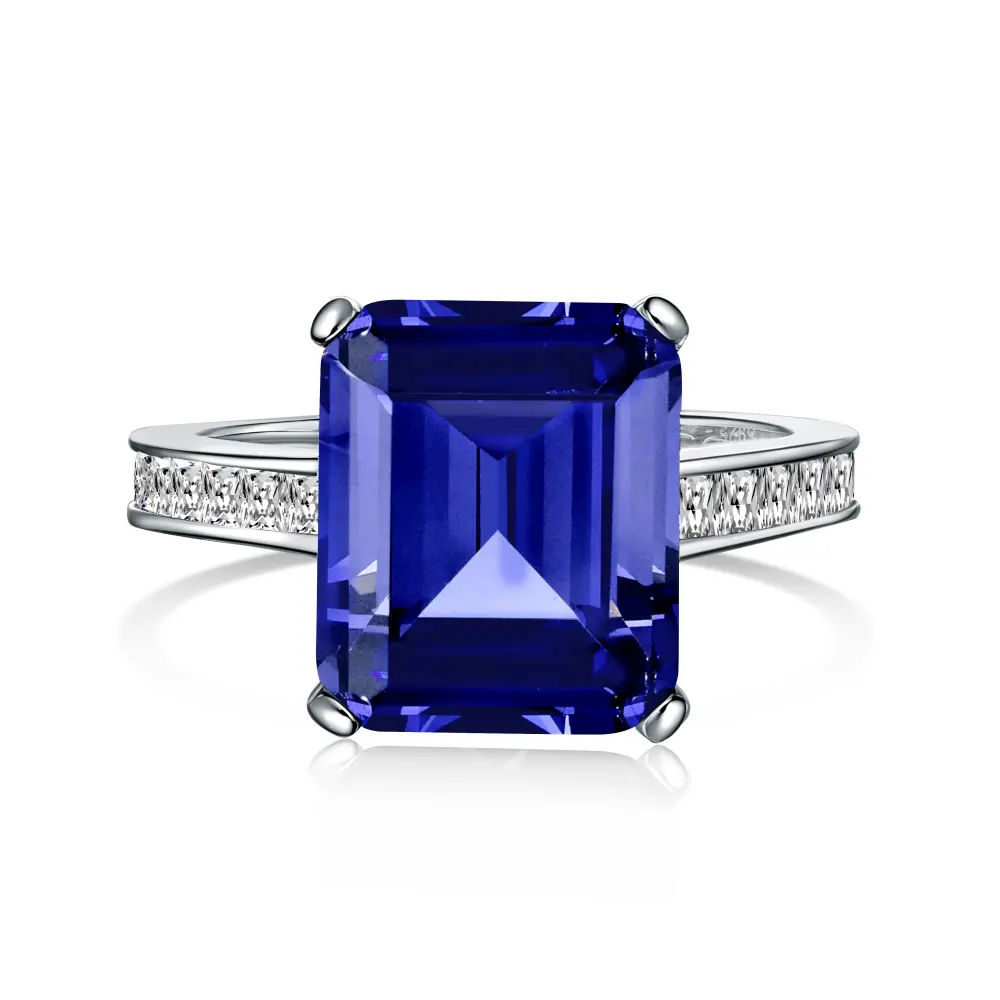 Dylam Design exclusif Argent sterling plaqué rhodium Diamant bleu Saphir 5A Zirconia Tanzanite Eternity Wedding Bridal Rings