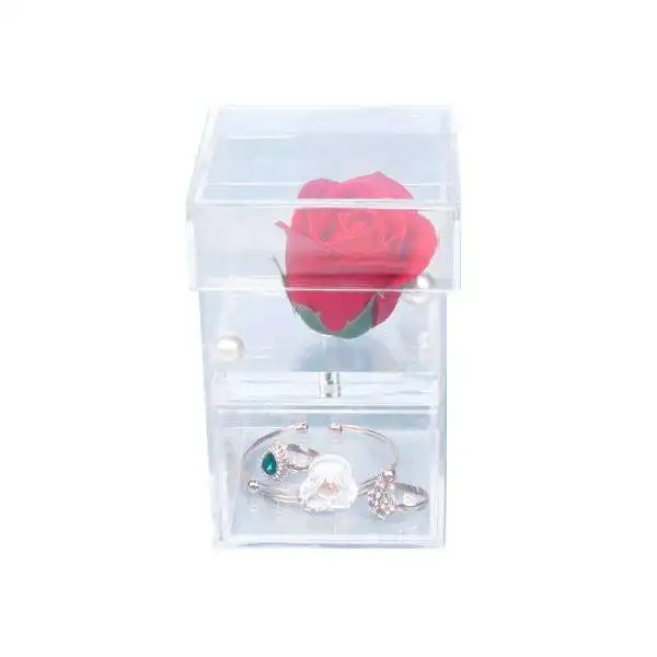 Factory Hot Sale Romantic transparent acrylic jewelry box Rose double-deck gift box with drawer