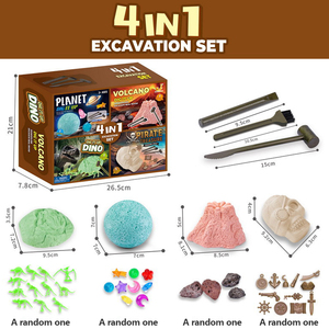 ชุดขุดค้น 4 in 1 พร้อมธีมไดโนเสาร์ ภูเขาไฟ และโจรสลัด สำหรับเด็ก เสริมสร้างการเรียนรู้ STEM - Product Image 1