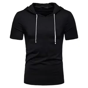 OEM özel yaz moda kısa kollu hoodie rahat düz renk svetşört erkekler için