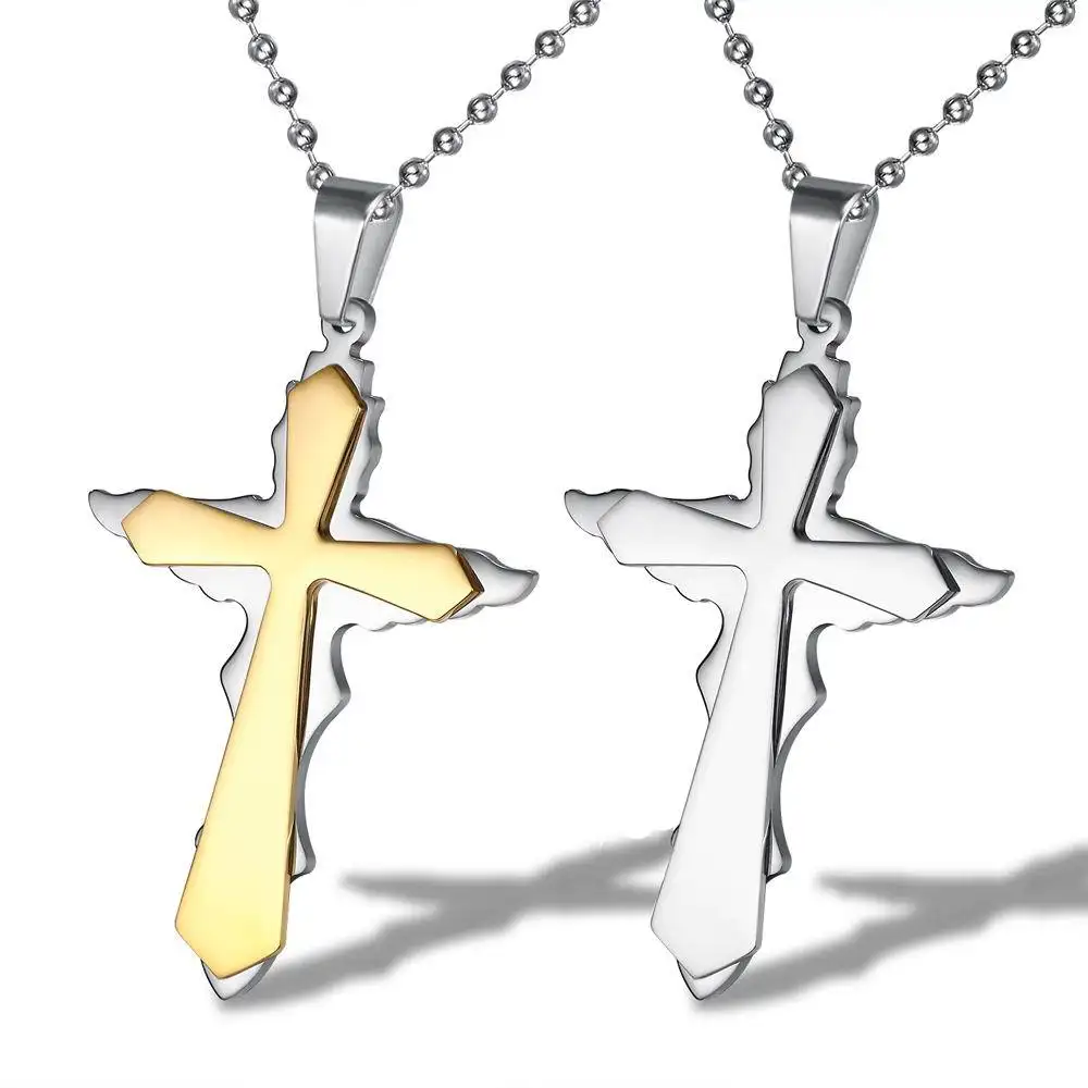 Oro plata religiosa pareja collar talismán colgante de Cruz de Dios Nuestro Padre Jesús proteger nos bendiga católica de la joyería