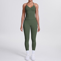 Ensemble de yoga sans couture pour femme : débardeur dos nu et pantalon moulant, tenue de sport 2 pièces pour la course et le fitness