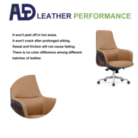 Chaise de bureau exécutive ergonomique à dossier mi-haut en cuir, chaise de bureau pivotante de luxe avec accents en bois, réglable en hauteur, pour patron