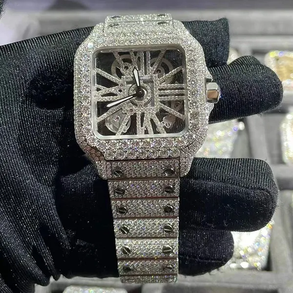 LiFeng jewelry Hip Hop Custom Men Full Iced Out VVS Diamond Moissanite Luxury Brand Skeleton Moissanite Watch