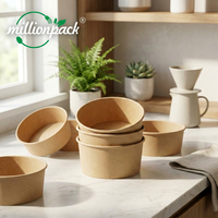 Conteneur alimentaire en papier kraft biodégradable réutilisable, emballage pour salade, boîte à salade à emporter, boîte à biscuits, emballage anti-fuite