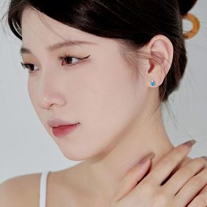 Dylam Non Tarnish Fade Free Hypoallergenic Women Fine Jewelry 5A Cubic Zirconia S925 Silver Blue Synthetic <b>Opal</b> Stud <b>Earrings</b> - Product Image 2