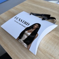 Boîte en papier personnalisée avec logo pour extensions de cheveux, avec poignée en ficelle, élégante boîte coussin pour l'emballage de mèches de cheveux