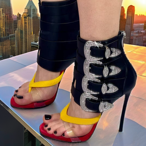 Botas de Verano Estilo Pasarela Europeo-Americano, Sandalias con Punta Abierta, Tacón Alto, Cierre Trasero, Parte Superior de PVC, Aumentan la Estatura - Product Image 2