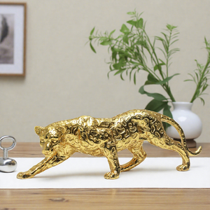 Hiện đại trừu tượng Vàng beo điêu khắc hình học nhựa Leopard bức tượng khuôn mạ vàng trang trí nội thất Quà Tặng thủ công trang trí - Product Image 1