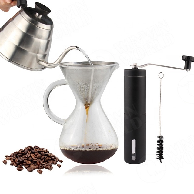 Pour Over Coffee Maker Set | Gooseneck Kettle with Thermometer, Coffee Mill Grinder Coffee Dripper Brewer |Excellent Coffee Gift