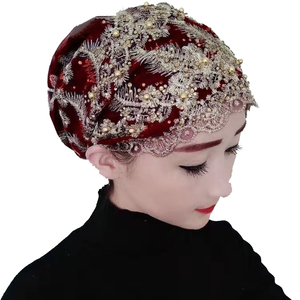Nouveau Design <span class=keywords><strong>2022</strong></span> Foulard Printemps Musulman Gaze Style National Nouveau Chapeau Cap Femme Soie Dorée Brodé Perles Clou - Product Image 5