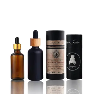 奢华Froste化妆品空哑光黑色琥珀色胡须油包装血清精油玻璃瓶和带滴管的盒子