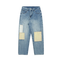 Jeans personnalisés à taille haute, pantalon culotte, lavage vintage, coupe ample, bleu, non élastique, lavage chimique, jeans tendance pour hommes