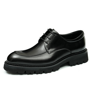 [Pré-vente non disponible] Chaussures Derby britanniques à plateforme en cuir de vachette pour hommes, style business décontracté, avec bout pointu intérieur - Product Image 5