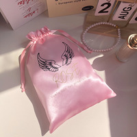 Sac à cordon en satin rose poudré de luxe, personnalisé avec logo imprimé, haute qualité, pour vêtements, cheveux, shopping, cadeaux - Grande Vente