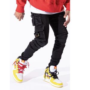 Pantalones Vaqueros de Mezclilla Ajustados al Cuerpo con Múltiples Bolsillos, Estilo Biker, para Hombre, Venta al Por Mayor - Product Image 1