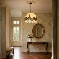 Lustre de décoration de mariage de style moderne avec pampilles, lampe suspendue en forme de parapluie à double couche