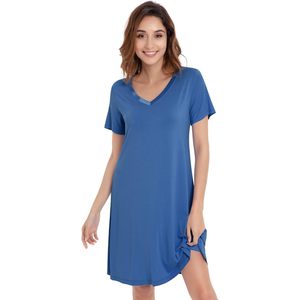 Fabricante de Ropa de Dormir Personalizada en Vietnam, Camisón de Viscosa de Bambú para Mujer, Manga Corta, Holgado, Suave - Product Image 1