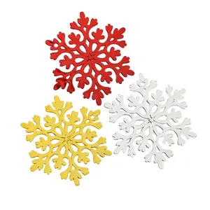 3pcs set pendentif de Noël brillant 9cm or argent rouge couleurs ornements arbre de noël flocons de neige