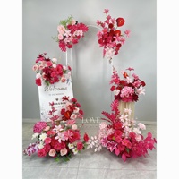 Décoration de mariage style forêt, fleurs artificielles mélangées en tissu de soie tissé, nuances rose poudré et rouge, pour fiançailles et demande en mariage