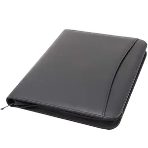 Customized Logo File PU Leather Zipper Portfolio Folder Organizer Executive Business Resume Padfolio