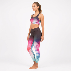 Conjunto de Yoga de 2 Piezas para Mujer, Leggings de Cintura Alta y Sujetador Deportivo con Cuello Redondo, Estampado Sublimado Colorido - Product Image 1