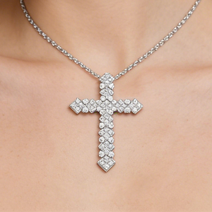 CUSTOM SILVER 10K/14K/18K GOLD PLATED LAB GROWN CVD DIAMOND CLASSIC ENGAGEMENT GIFT SWEATER <b>CHAIN</b> NECKLACE <b>CROSS</b> PENDANT - Product Image 5