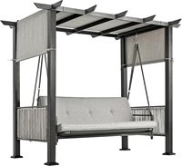 Lit balançoire convertible moderne en métal pour véranda, chaise suspendue d'extérieur 3 places avec accoudoirs pour cour et parc