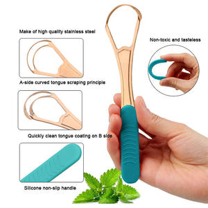 Sıcak satış çift katmanlı dil kazıyıcı paslanmaz çelik dil temizleyici ile silikon kolu ağız bakımı aracı kötü nefes azaltmak - Product Image 2