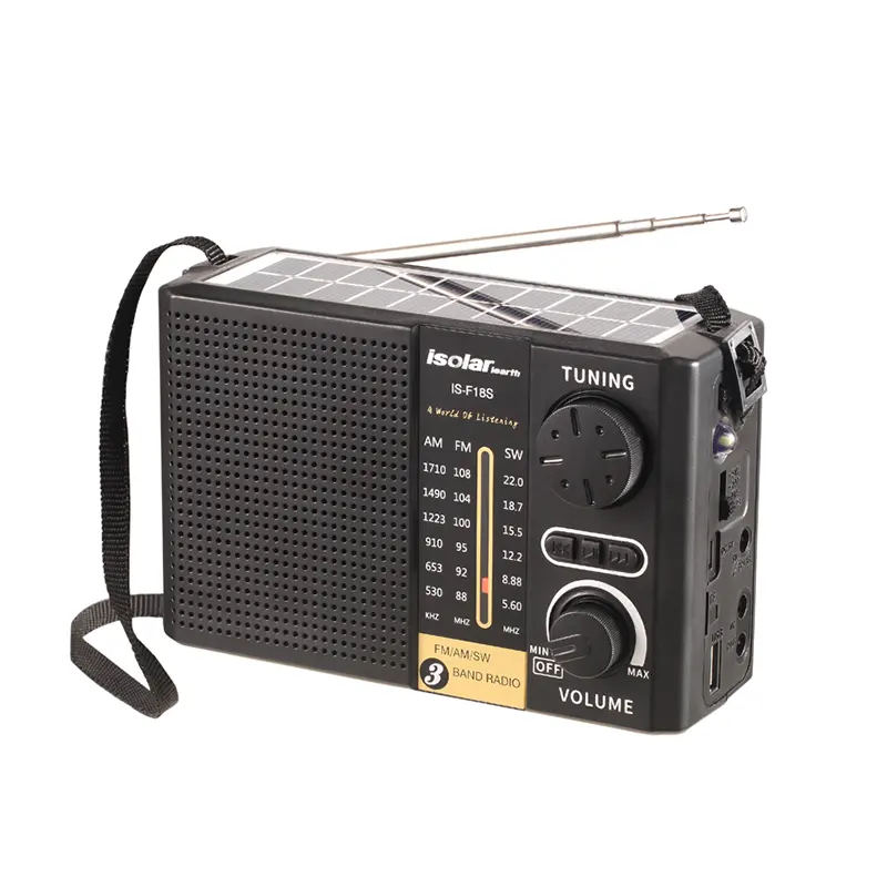 Hot Selling wiederauf ladbare Outdoor-USB bin FM SW Multi-Band-Radio tragbares Radio mit Lautsprecher LED-Licht Solar panel