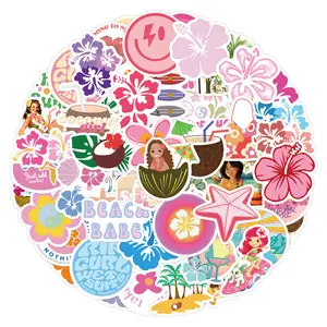 60PCS Coconut Girl Aesthetic Stickers,Cartoon Graffiti Sticker,Water Bottles Laptop Car Decals Hawaiian for Girls