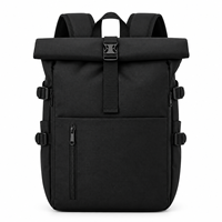 Sac à dos unisexe en nylon avec logo personnalisé, à fermeture roll-top, pour ordinateur portable, classique, polyvalent, léger, de loisirs, pour hommes, sacs d'extérieur