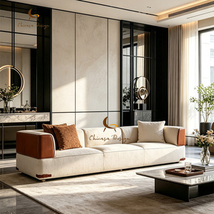 Meubles de luxe modernes, canapé 4 places confortable, design modulaire personnalisé, villa, cuir véritable, éponge, tissu carré - Product Image 2