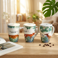 Ensemble de tasses en céramique personnalisées avec couvercle, 500 ml, imprimé renard et chat, marque LEXI, vente en gros, décoration pour la maison, le bureau, la cuisine, cadeau