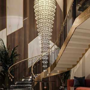Lustre moderne long pour escalier, luminaire de plafond en cristal pour villa, salon, lustre long personnalisé pour hôtel à plafond haut - Product Image 1