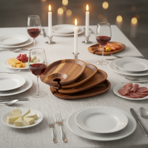 Bandeja de Madera de Acacia Pulida, Diseño Moderno y Simple, para Copas de Vino, Aperitivos, Cócteles, Comida Occidental, Filetes, Color Rojo - Product Image 4