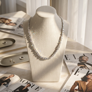 Collier Tennis Hip Hop en Diamant de Laboratoire, Coupe Émeraude, Plaqué Argent, Unisexe, Bijou de Luxe Givré aux Formes Mixtes, Design Statement - Product Image 3