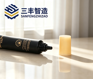 Tube cosmétique personnalisé en PE noir mat avec bouchon à vis jaune et embout applicateur pour emballage de soins de la peau - Product Image 3