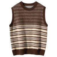 Nouveau Gilet en Cachemire à Col Rond pour l'Automne, Pull sans Manches en Cachemire et Laine Tricoté sur Mesure avec Blocs de Couleurs, Vêtements d'Extérieur en Laine OEM & ODM