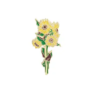 Jetzt kaufen luxuriöse metallische Iris-Blumen handgefertigte Revers-Stick-Broche Sonnenblumen-Design-Emaille-Sticks