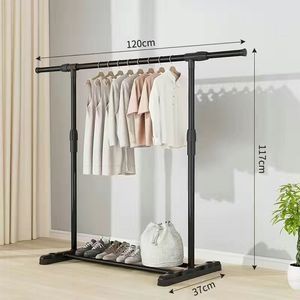 Simple Floor Standing <b>Clothes</b> <b>Rack</b> Metal 150cm Height With Shelf For Home Bedroom Balcony Use - Product Image 2