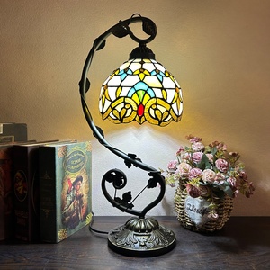 Lámpara de Mesa Tiffany de 8 Pulgadas con Diseño Pastoral, Forma de Tubo Curvado con Signo de Interrogación, Modelo <span class=keywords><strong>para</strong></span> Estudio, Habitación, Luz Ambiental Cálida Decorativa - Product Image 4