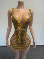 Nouvelle Arrivée Ocstrade – Robe Courte Transparente en Maille avec Strass Dorés et Cristaux, Bretelles Larges, Sexy, pour Soirées et Clubs, Collection Femme 2026