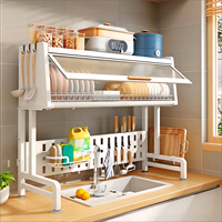 Support de rangement pour vaisselle et bol évier de cuisine armoire organisateur accessoires couverture complète Anti-poussière métal cuisine égouttoir étagère