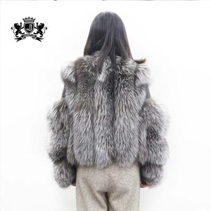 Las mujeres alta calidad full pelt real de plata de la piel de fox <span class=keywords><strong>abrigo</strong></span> mujer negro de manga larga chaqueta de piel de zorro - Product Image 6