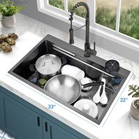 Évier de cuisine en acier inoxydable 304, évier simple profond, évier de cuisine fait à la main