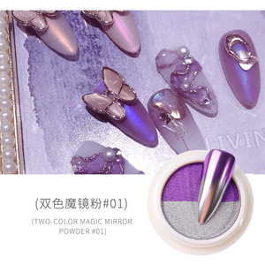 ผงอะคริลิคสองสีเอฟเฟกต์กระจกวิเศษ 6 แบบสำหรับตกแต่งเล็บ DIY - Product Image 2